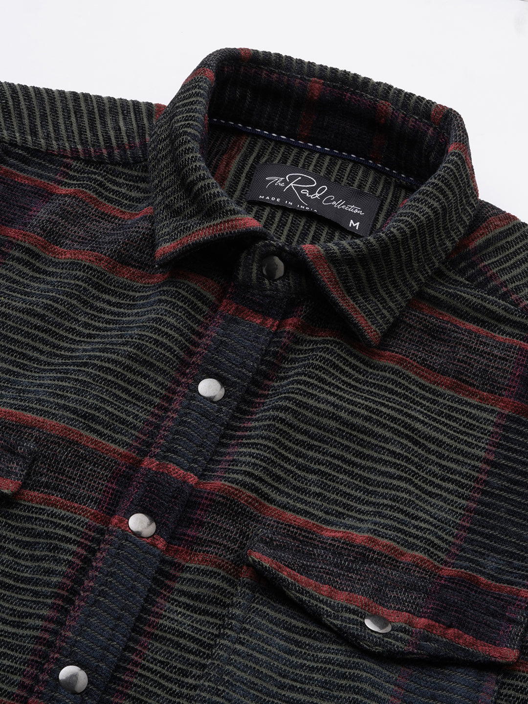 Forest Green Checks Double Flap Pocket Corduroy Shirt