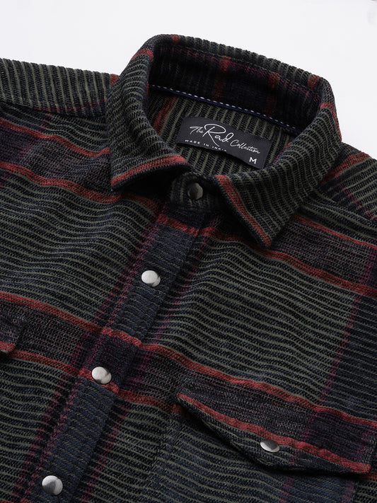 Forest Green Checks Double Flap Pocket Corduroy Shirt