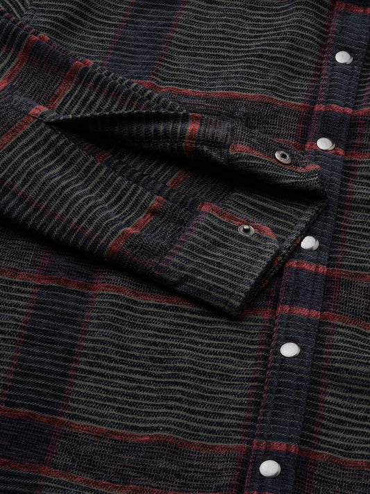 Forest Green Checks Double Flap Pocket Corduroy Shirt