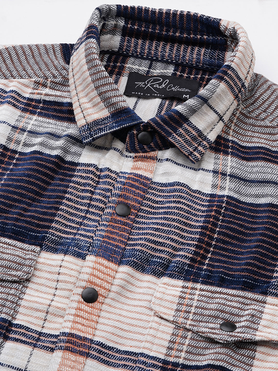 Navy Horizontal Stripes Double Flap Pocket Corduroy Shirt