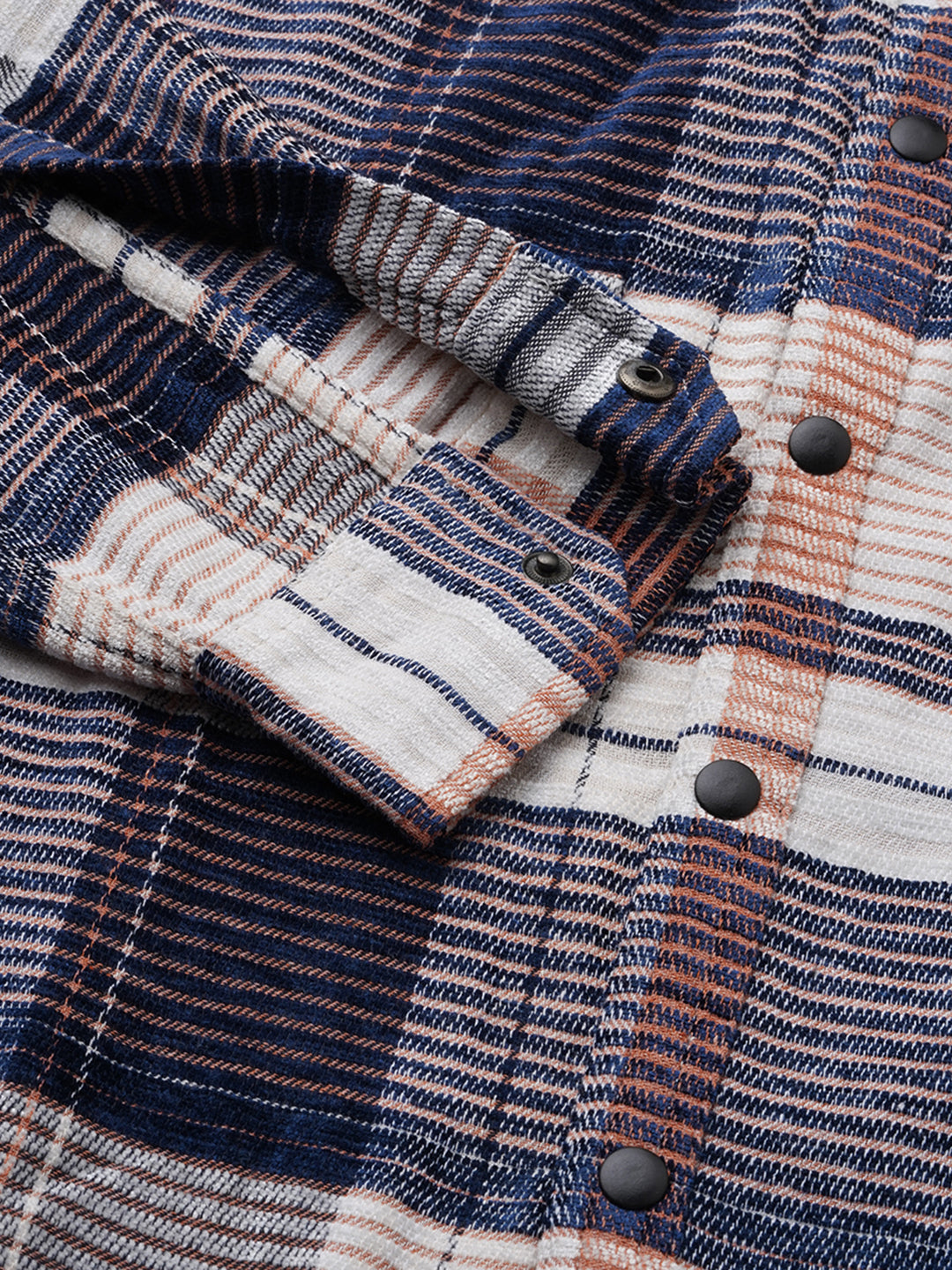 Navy Horizontal Stripes Double Flap Pocket Corduroy Shirt