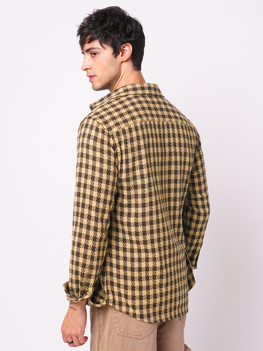 Brown Houndstooth Checkered Shirt
