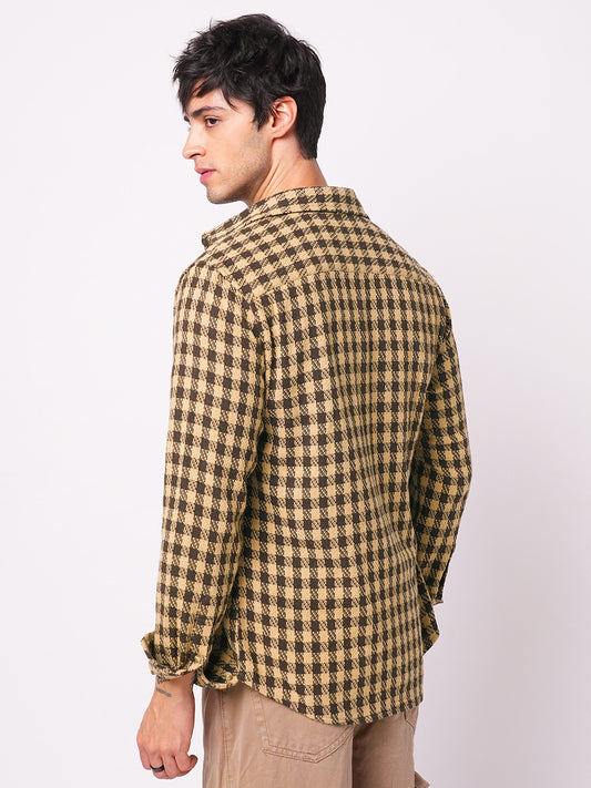 Brown Houndstooth Checkered Shirt