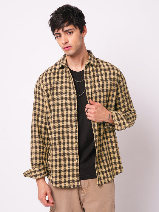 Brown Houndstooth Checkered Shirt
