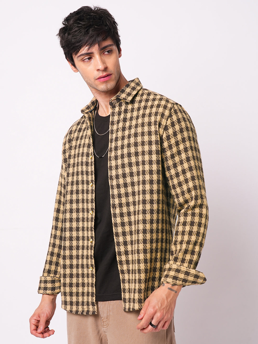 Brown Houndstooth Checkered Shirt