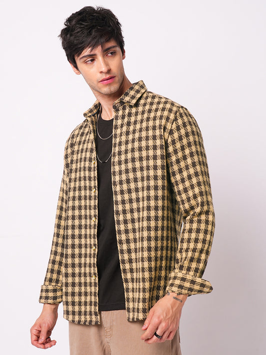 Brown Houndstooth Checkered Shirt