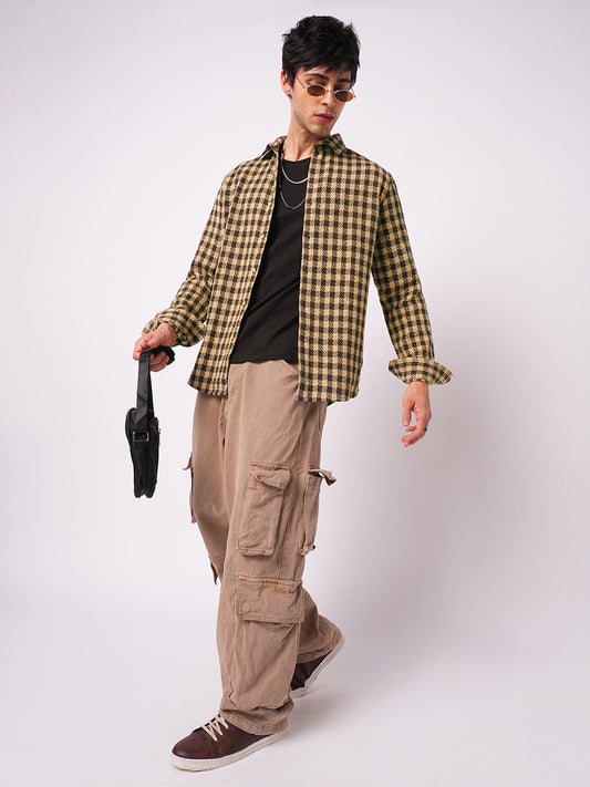 Brown Houndstooth Checkered Shirt