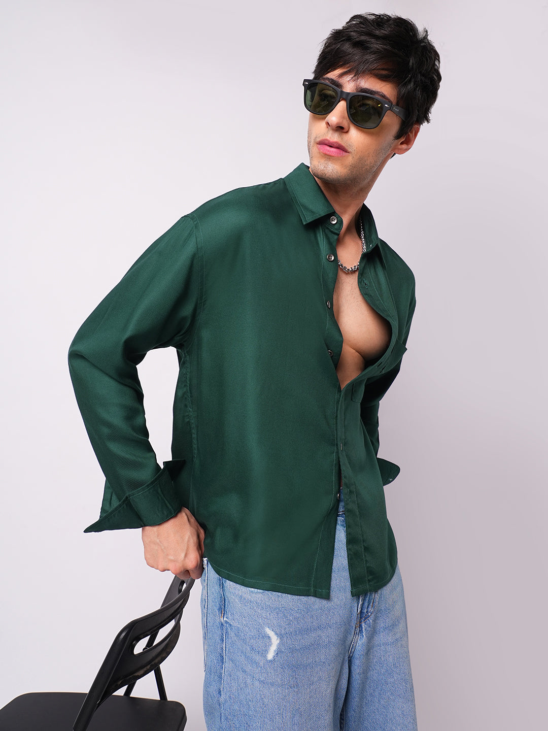 Solid Sacramento Green Boxy Fit Crop Shirt