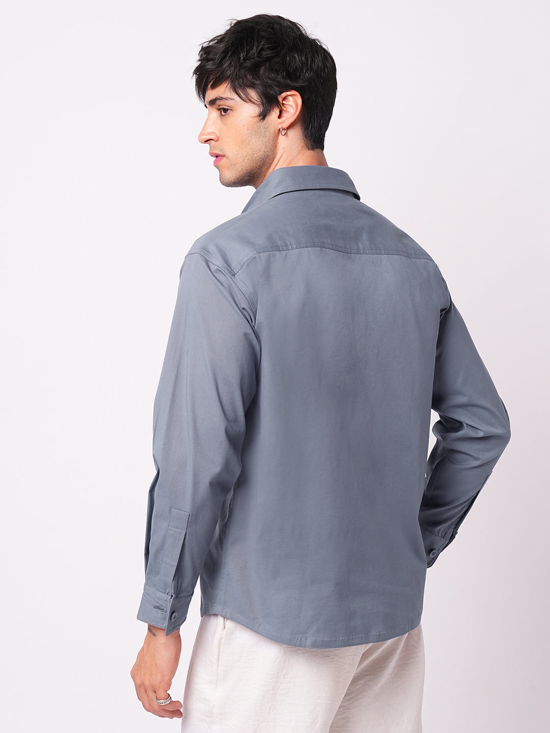 Solid Glaucous Blue Double Pocket Overshirt