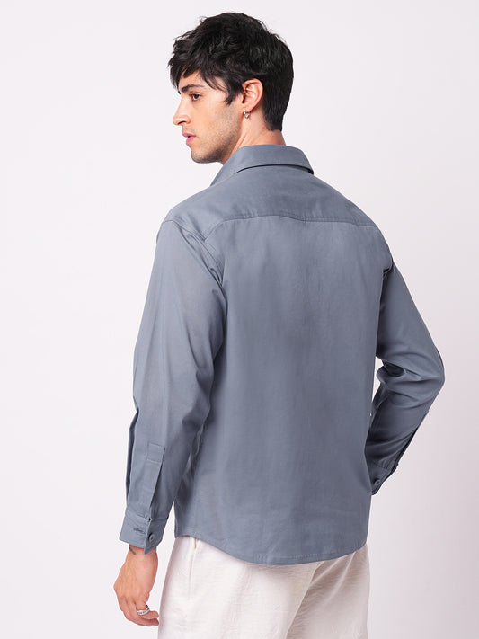 Solid Glaucous Blue Double Pocket Overshirt