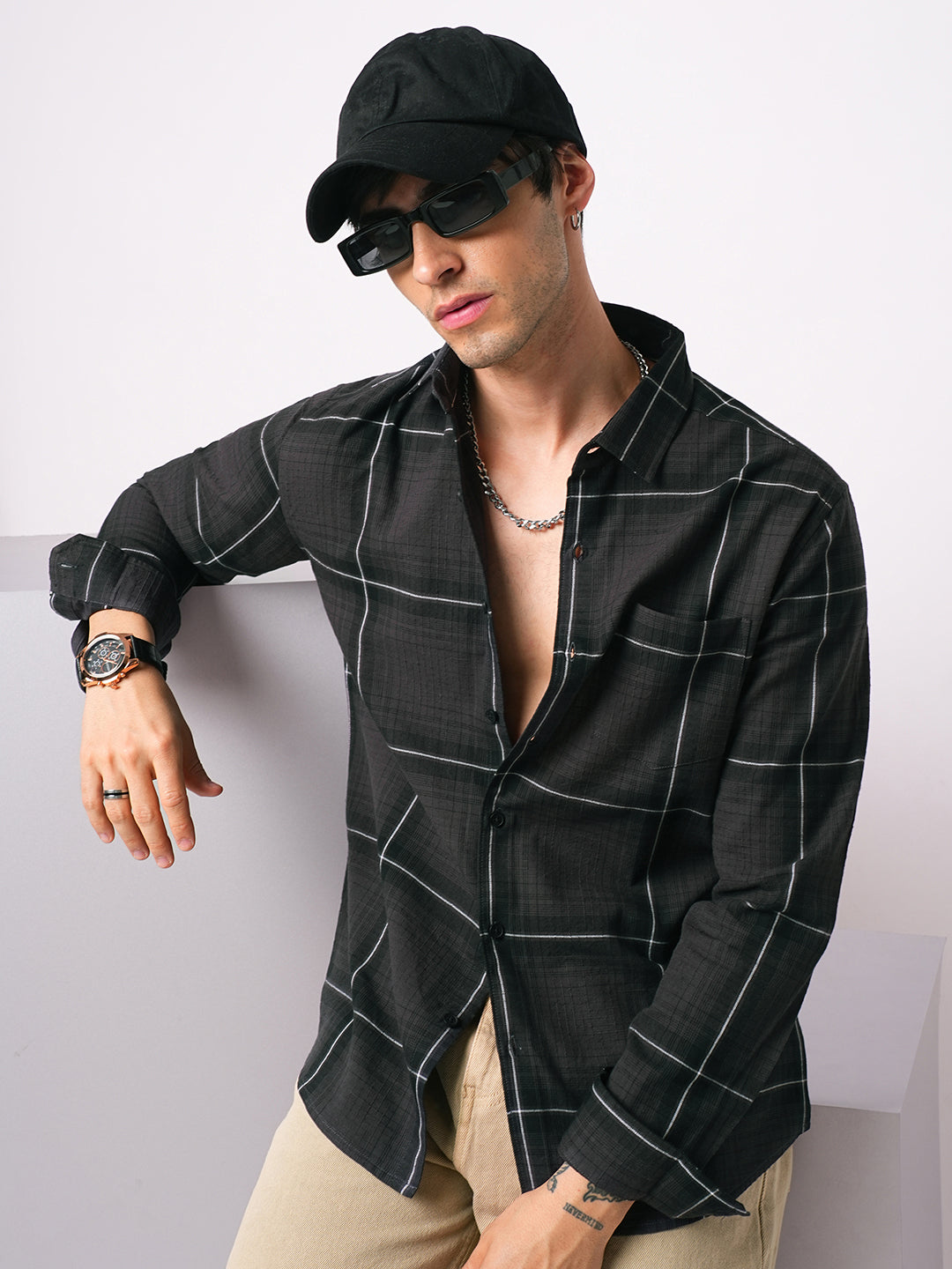 Sumptuous Retro Black Windowpane Checks Shirt