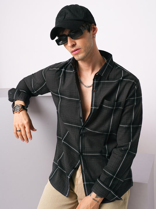 Sumptuous Retro Black Windowpane Checks Shirt
