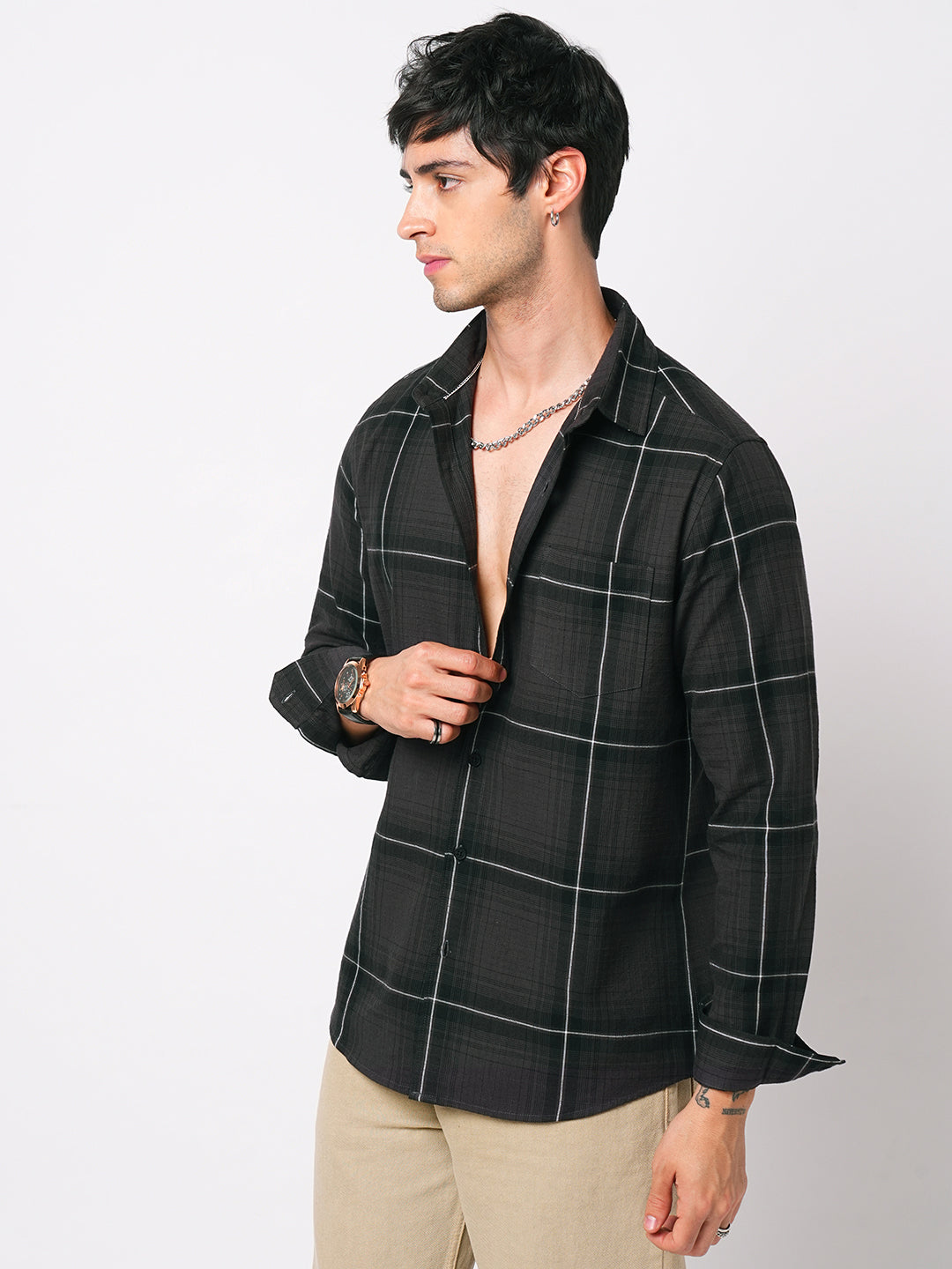 Sumptuous Retro Black Windowpane Checks Shirt