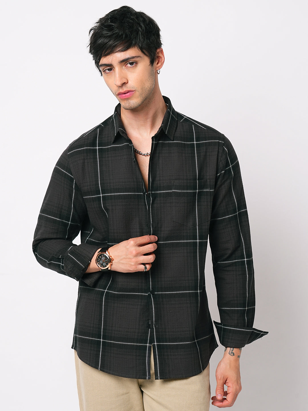Sumptuous Retro Black Windowpane Checks Shirt