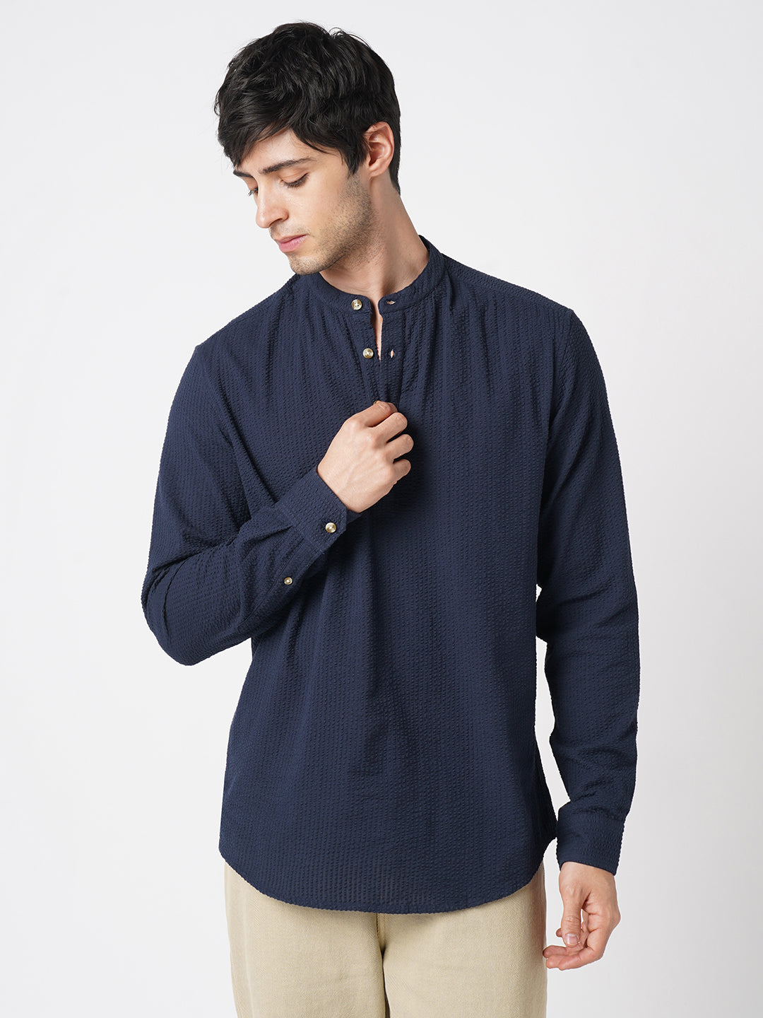 Timeless Navy Seersucker Kurta