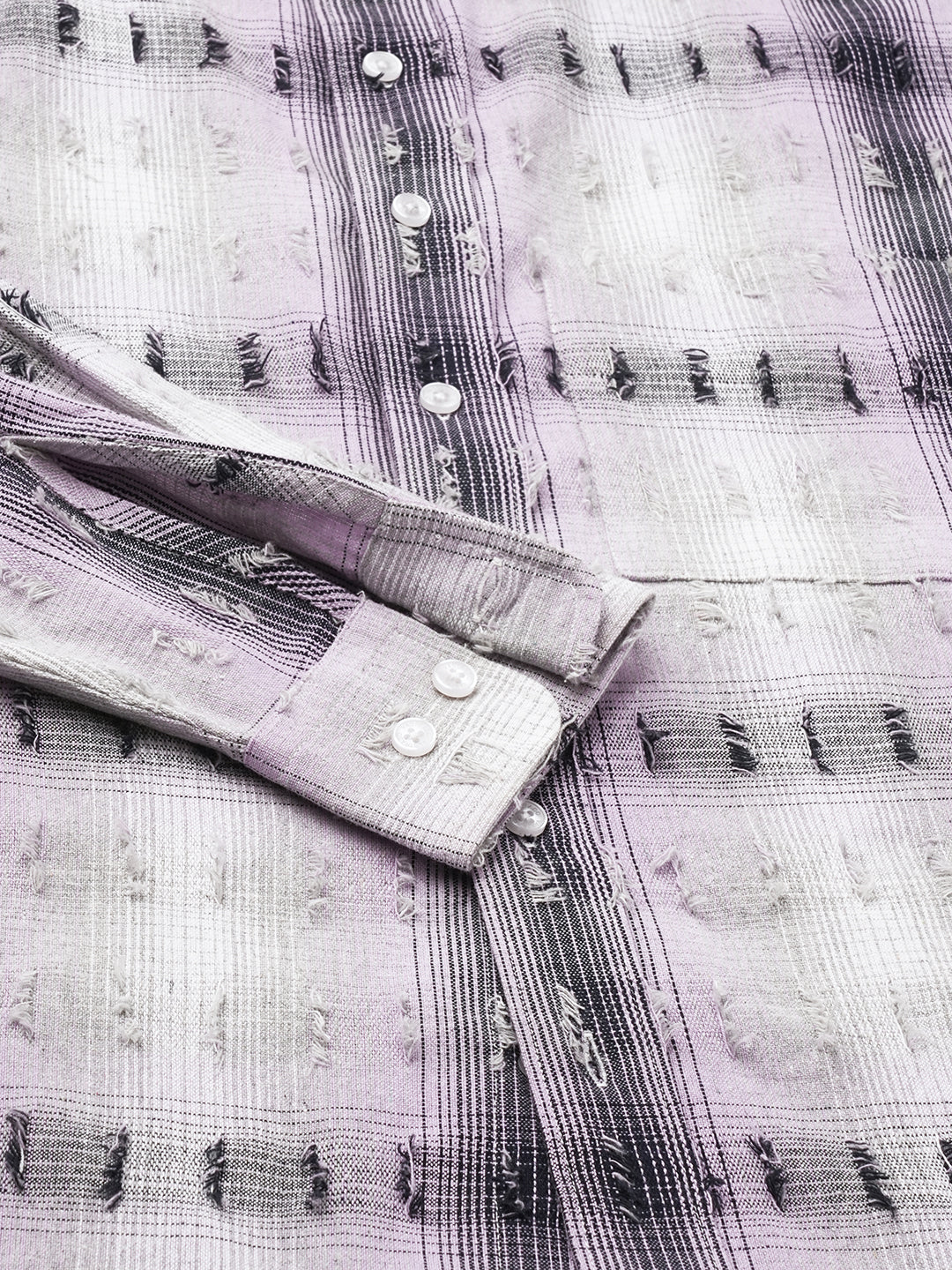 Dusky Lavender Plaid Checks Boxy Fit Frayed Crop Shirt