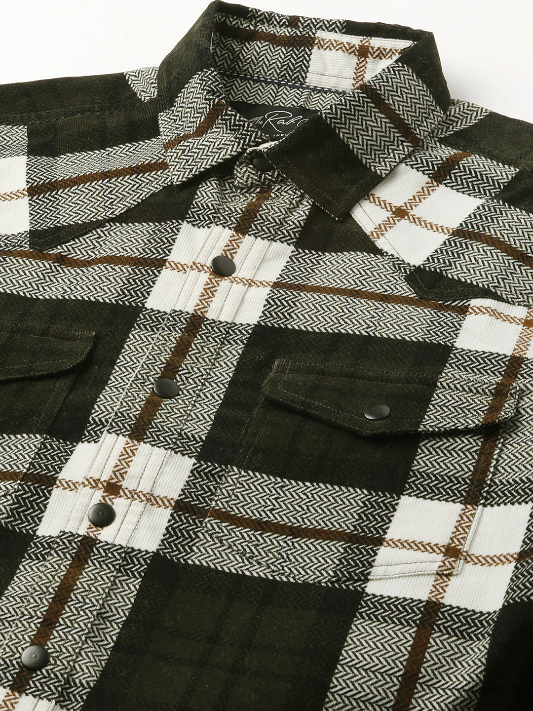 Brown & White Herringbone Weave Checked Corduroy Shirt