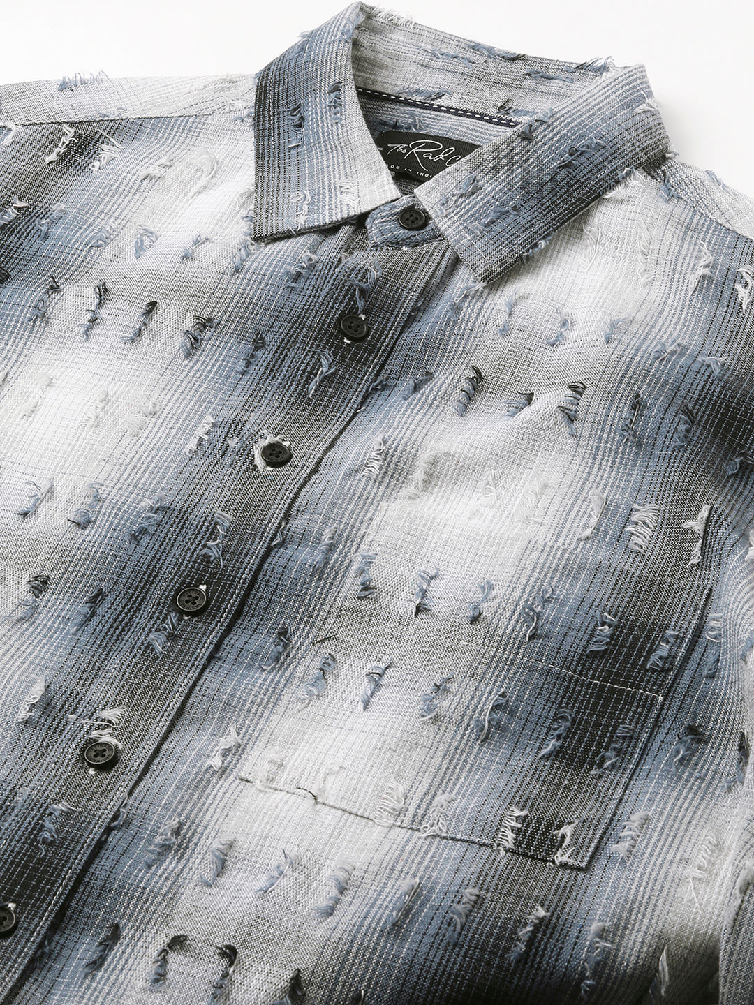 Midnight Blue Frayed Checks Boxy Fit Crop Shirt