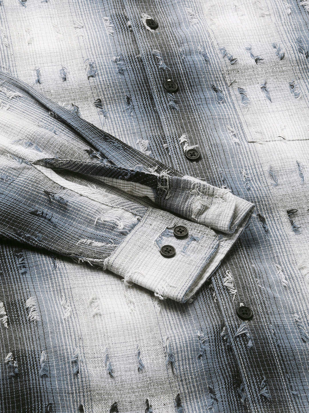 Midnight Blue Frayed Checks Boxy Fit Crop Shirt