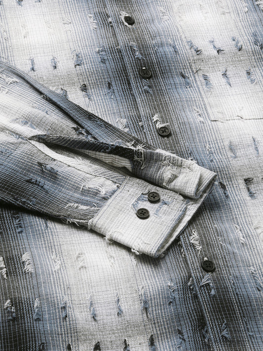 Midnight Blue Frayed Checks Boxy Fit Crop Shirt