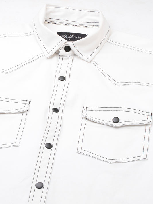 Solid White Double Flap Pocket Overshirt