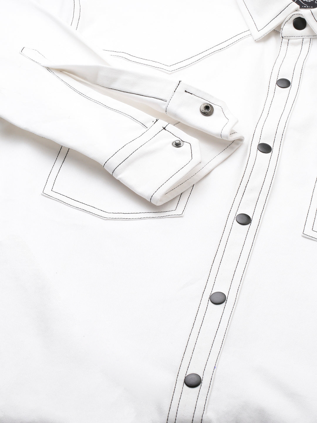 Solid White Double Flap Pocket Overshirt