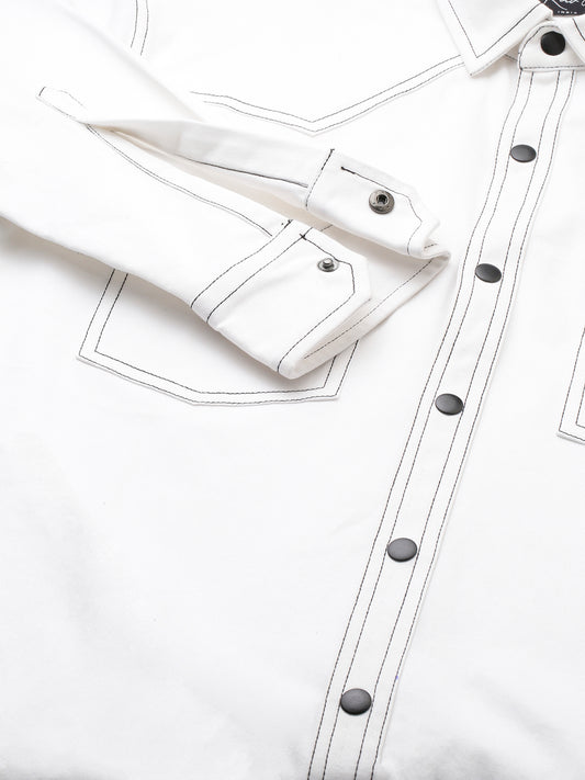 Solid White Double Flap Pocket Overshirt