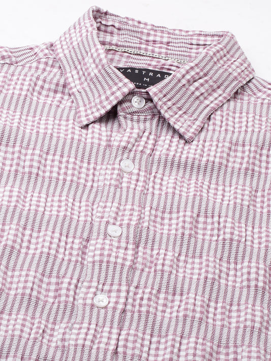 Lilac Seersucker Checks Boxy Fit Crop Shirt