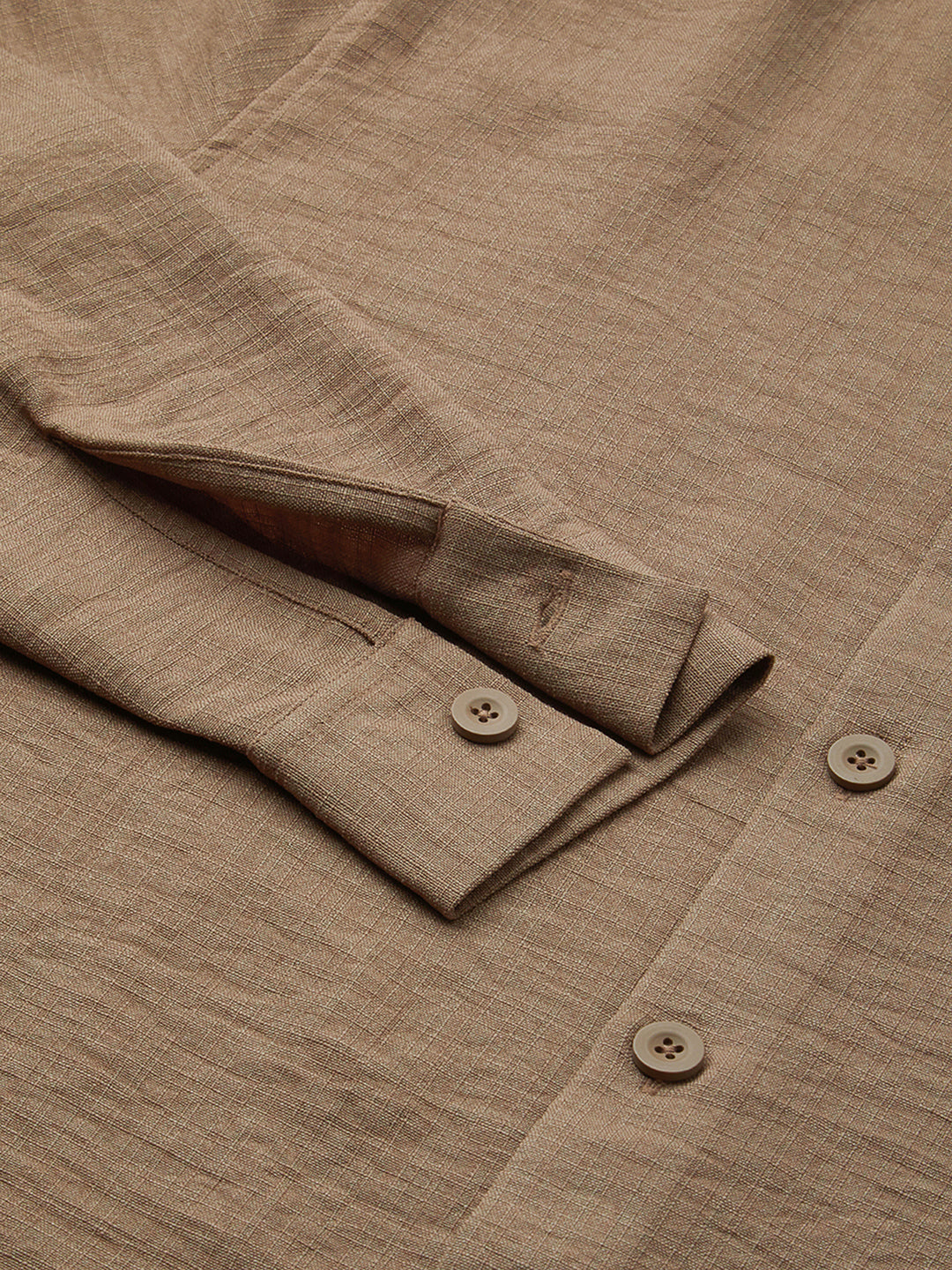 Khaki Side-Slit Button Oversized Crop Shirt