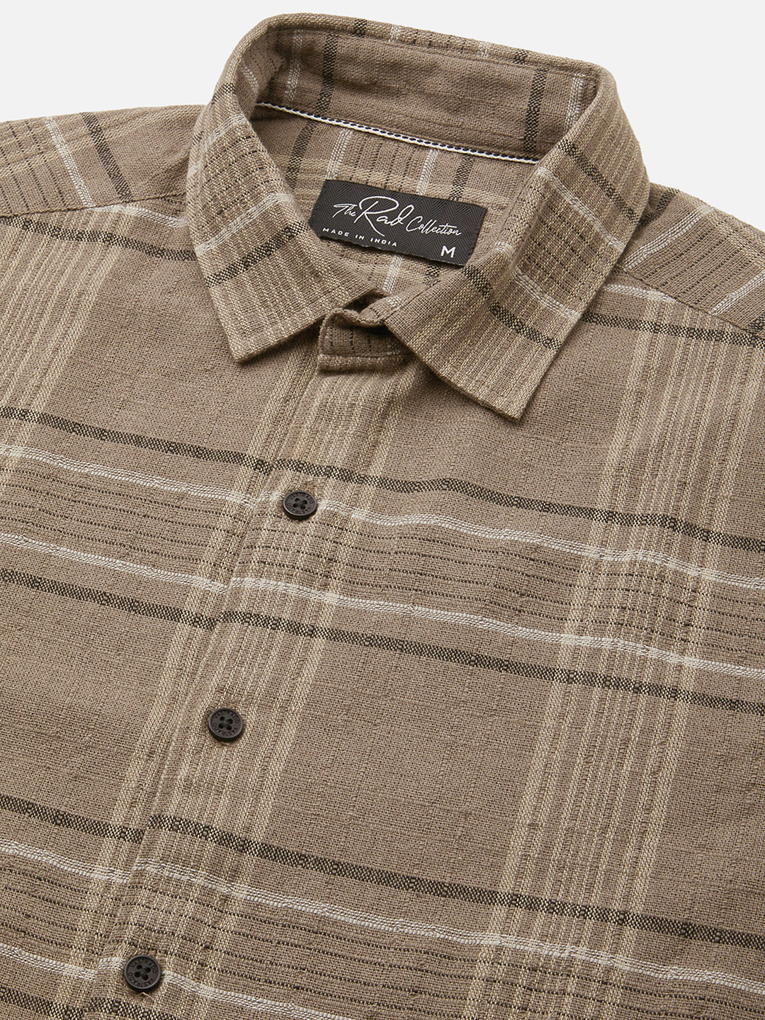 Burlap Saddle Brown Plaid Checks Textured Shirt