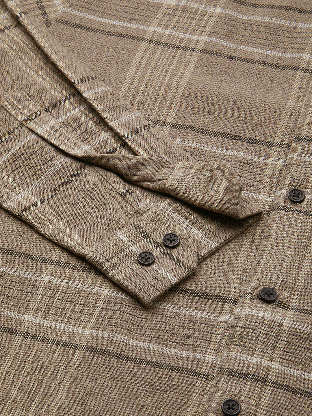 Burlap Saddle Brown Plaid Checks Textured Shirt
