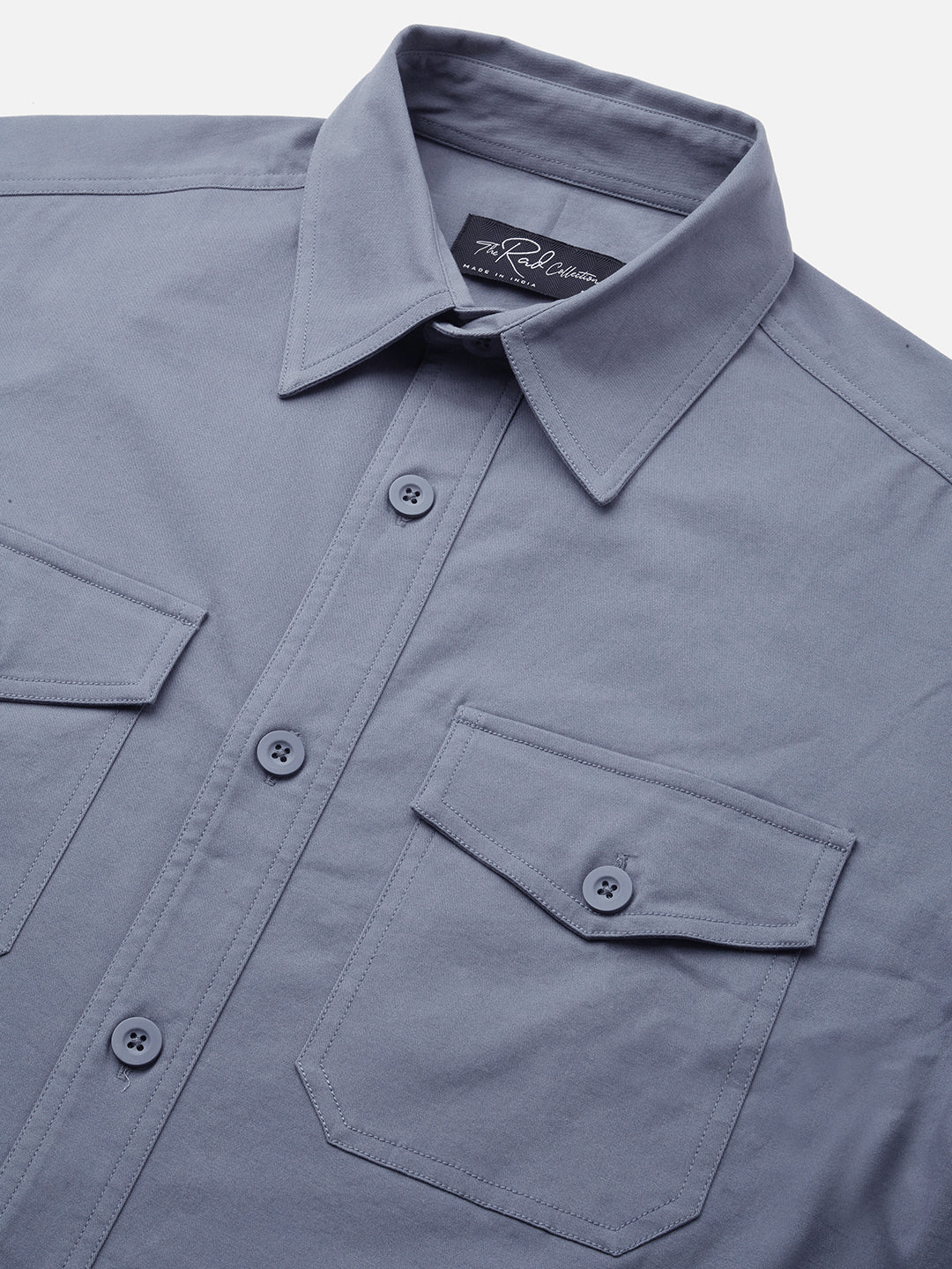 Solid Glaucous Blue Double Pocket Overshirt