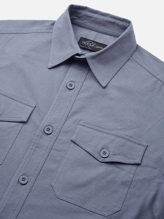 Solid Glaucous Blue Double Pocket Overshirt