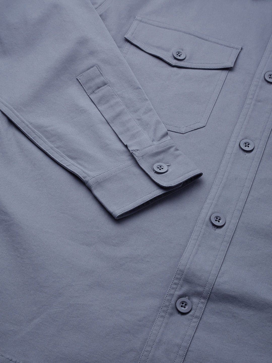 Solid Glaucous Blue Double Pocket Overshirt
