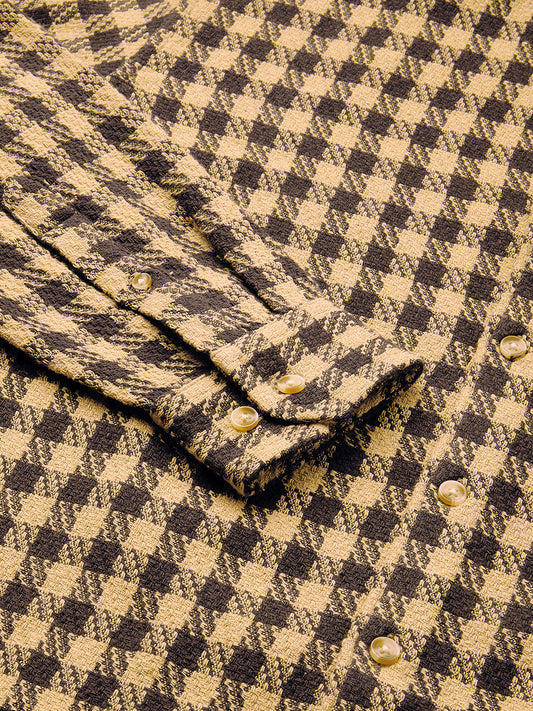 Brown Houndstooth Checkered Shirt