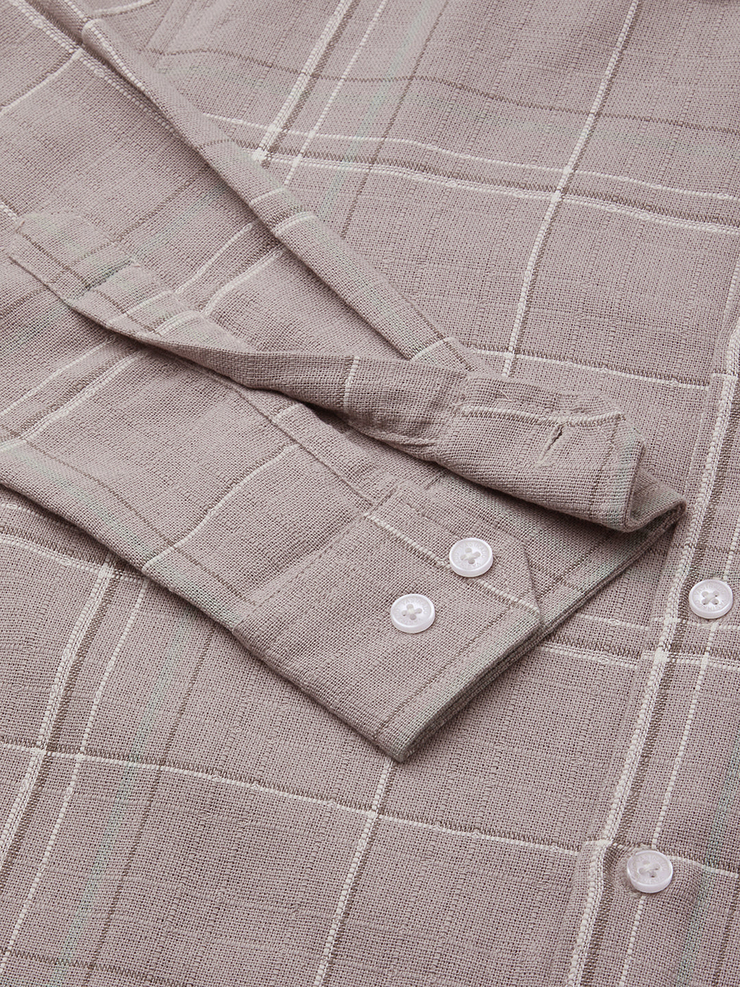 Elegant Taupe Brown Windowpane Checks Shirt