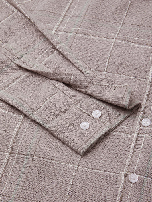 Elegant Taupe Brown Windowpane Checks Shirt
