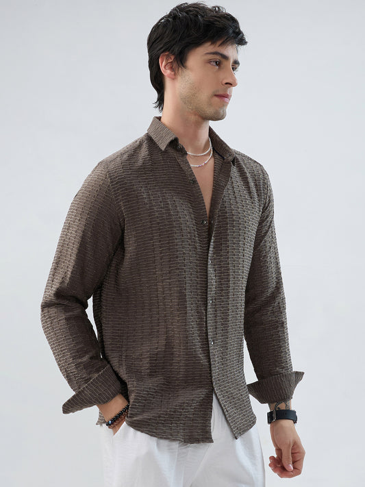 Woodland Olive Wave Horizontal Textured Shirt