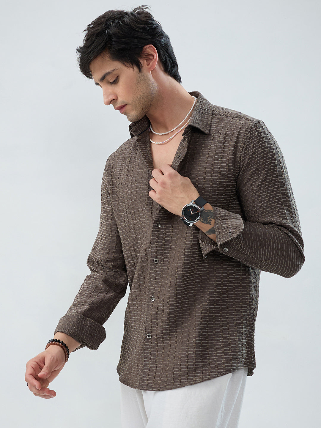 Woodland Olive Wave Horizontal Textured Shirt