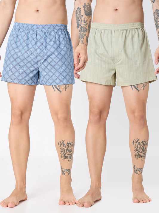 Sky Loop Micro Print & Laurel Green Jacquard Boxers