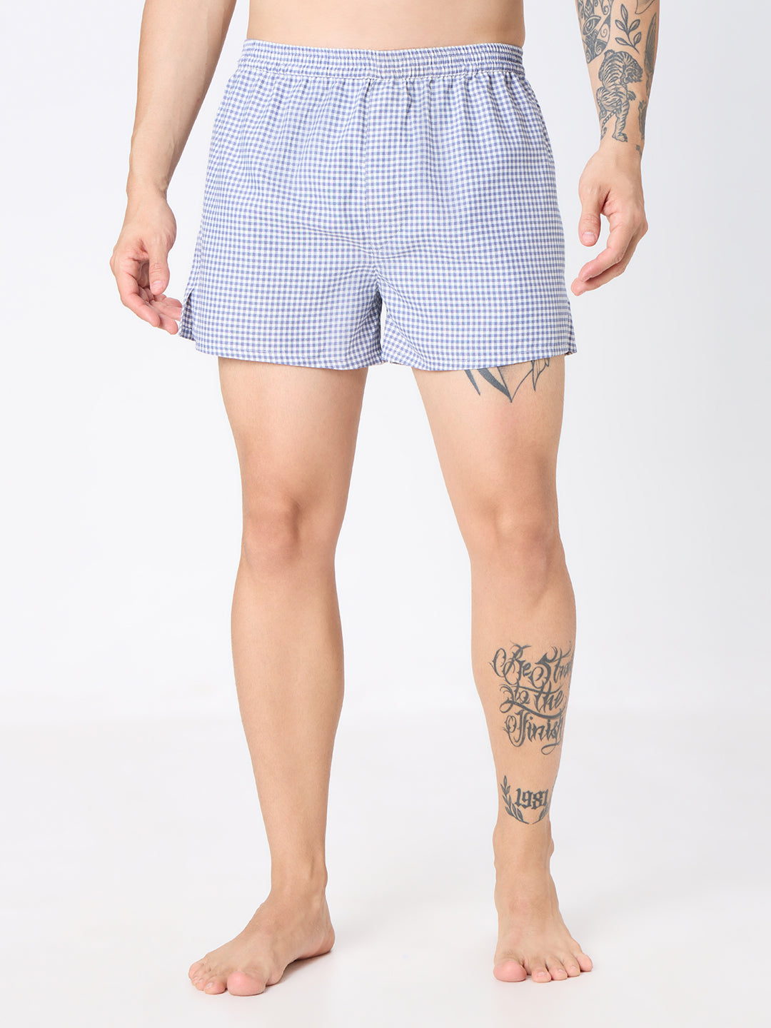 Aegean Blue Checks & White Striped Boxers