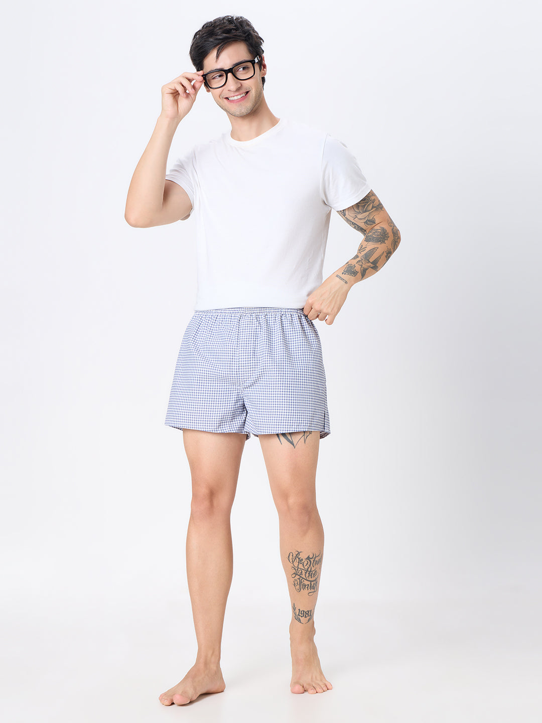 Aegean Blue Checks & White Striped Boxers