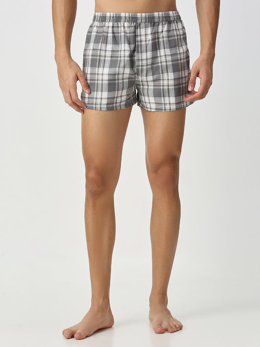 Khaki & Greyish Green Checked Boxers