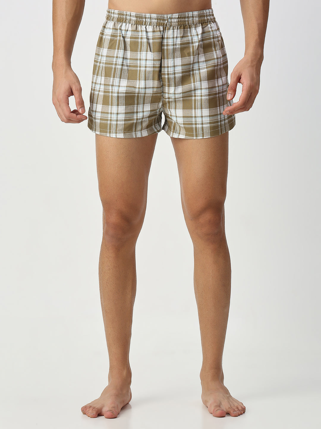 Khaki & Greyish Green Checked Boxers