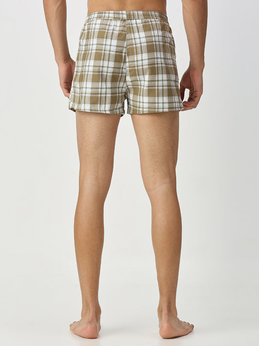 Khaki & Greyish Green Checked Boxers