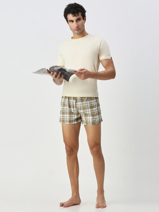 Khaki & Greyish Green Checked Boxers