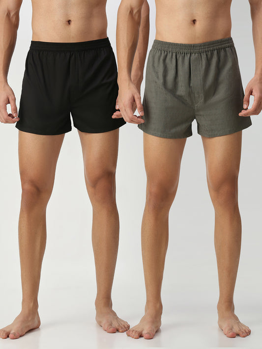 Solid Black & Olive Textured Boxers