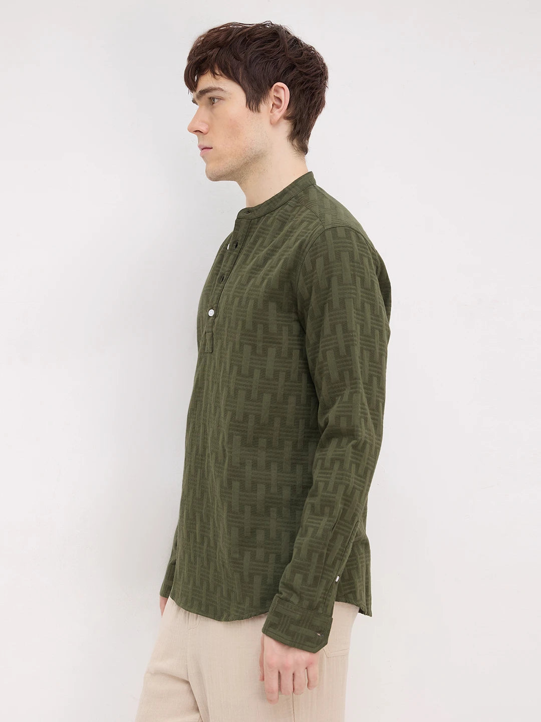 Elevated Olive Architectural Weave Kurta