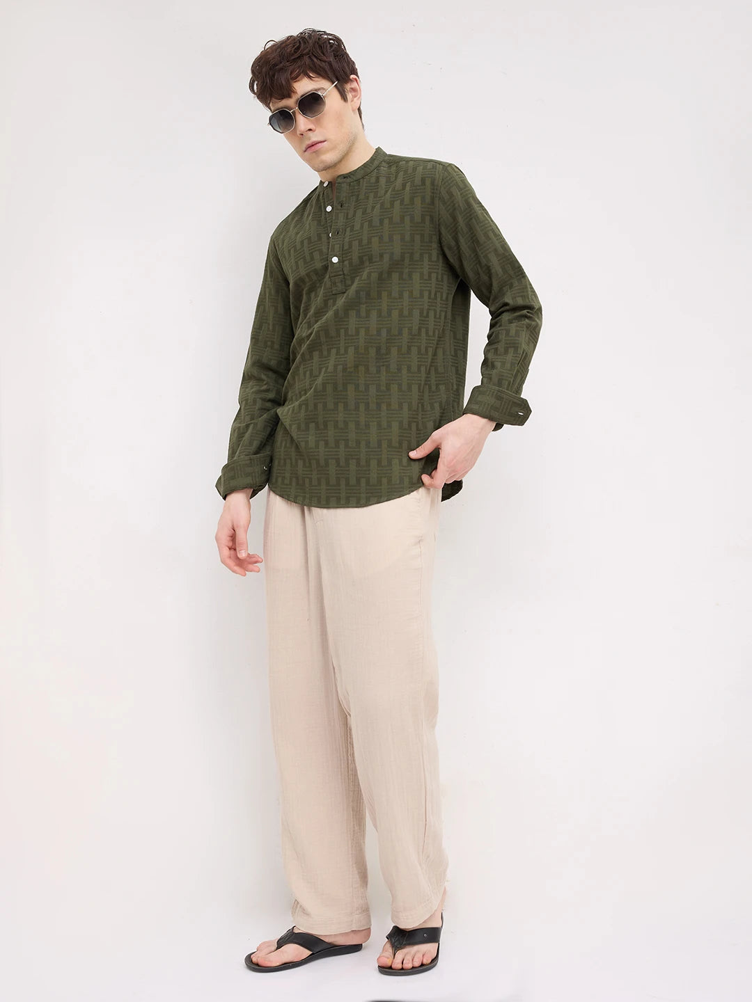 Elevated Olive Architectural Weave Kurta