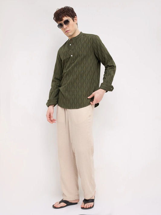 Elevated Olive Architectural Weave Kurta